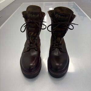 Belstaff Trooper Boots Brown Leather Olive Canvas Trialmaster Vibram Size US 10